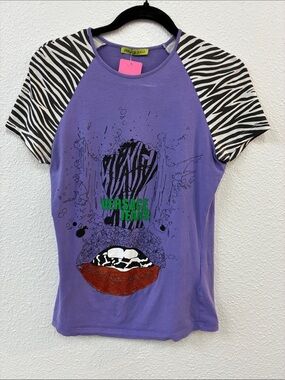 Versace Jeans Collection Purple Tee Zebra Print Sleeves Size 2 Small